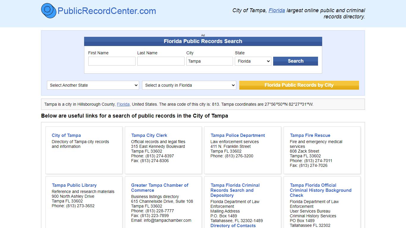 Tampa, Florida Public Records and Criminal Background Check